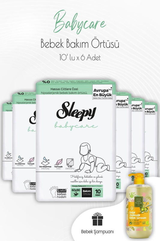 Babycare Bebek Bakım Örtüsü 10'lu x 6 Adet ve Bebek Şampuanı