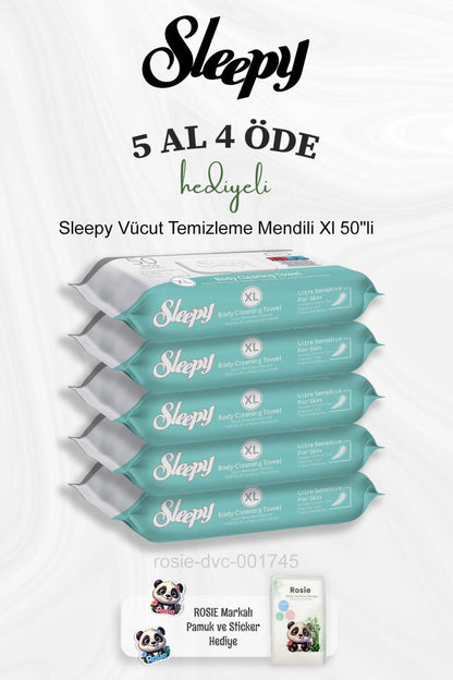 Vücut Temizleme Mendili Xl 50"li 5 Al 4 Öde ve Rosie Pamuk