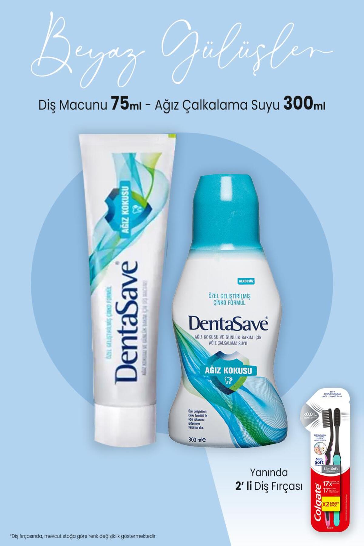 Diş Macunu Tam Koruma 75 ml, Çalkalama Suyu Çinko 300 ml ve 2'li Diş Fırçası