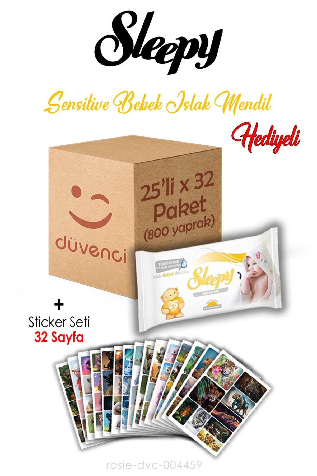 Sensitive Islak Mendil 25x32 (800 yaprak) ve Sticker Seti 32 Sayfa