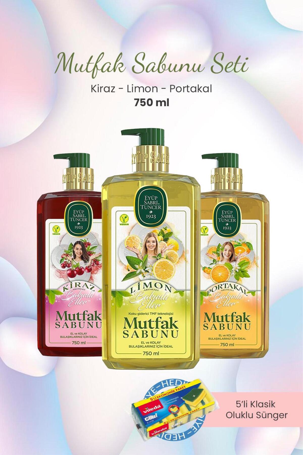 Mutfak Sabunu Portakal,Kiraz,Limon 750 ml ve Bulaşık Süngeri