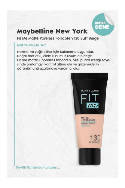 Maybelline Fit Me Fondöten 130 Buff Beige, Lash Sensational Waterproof Maskara, Riche Nude Saten Bi
