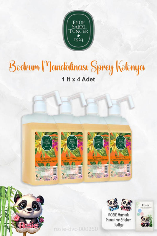 4 Adet Eyüp Sabri Tuncer Bodrum Mandalinası Sprey Başlıklı Kolonya 1 lt ve ROSIE