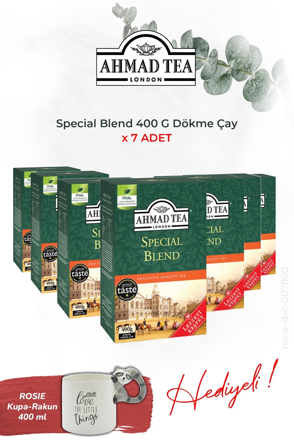 7 adet Dökme Çay Special Blend 400 G ve Rakun Kupa HEDİYE