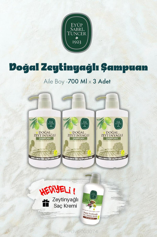 Zeytinyağlı Şampuan 700 ML X 3 ve Saç Kremi Hediyeli