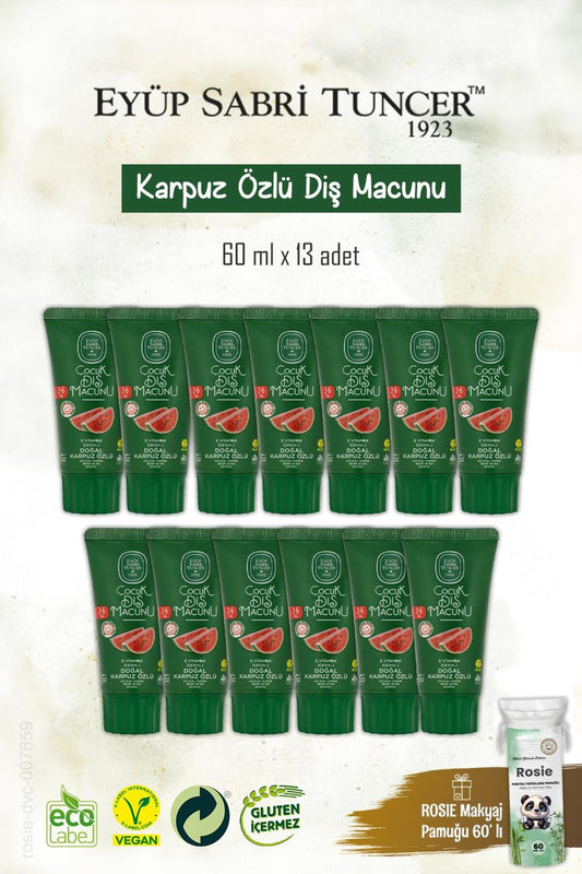Doğal Karpuz Özlü Çocuk Diş Macunu 13 Adet 60 ml, Rosie Hediye