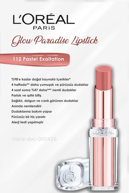 3 Adet Loreal Paris Glow Paradise Lipstick 112 Pastel Exaltation ve ROSIE