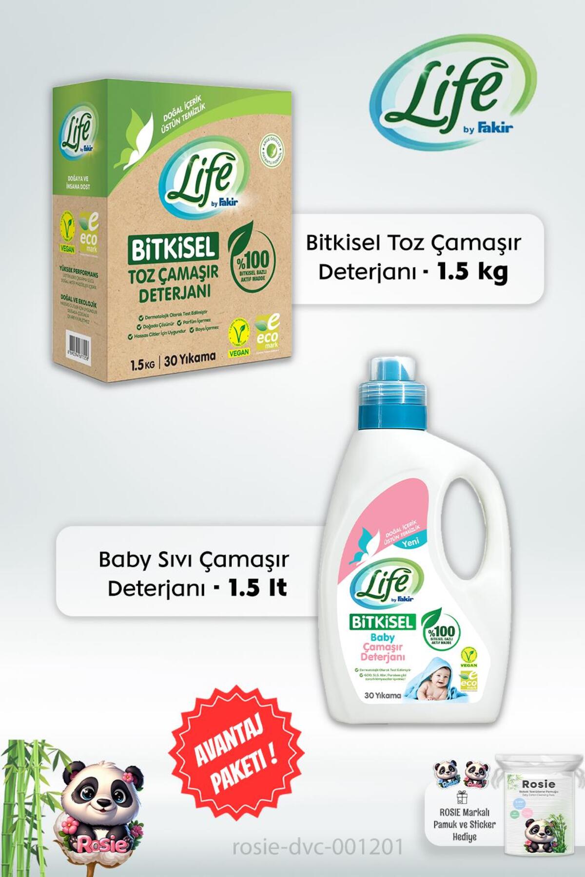 %100 Bitkisel Toz Çamaşır Deterjanı 1.5 Kg, Baby Çamaşır Deterjanı 1.5 Lt Ve Rosıe