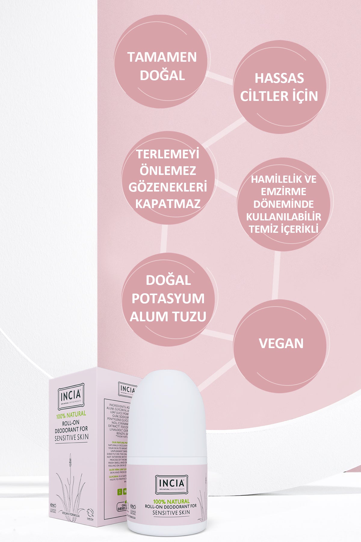 %100 Doğal Roll On Deodorant Hassas Ciltler İçin Ter Kokusu Önleyici Leke Yapmayan 50 ml