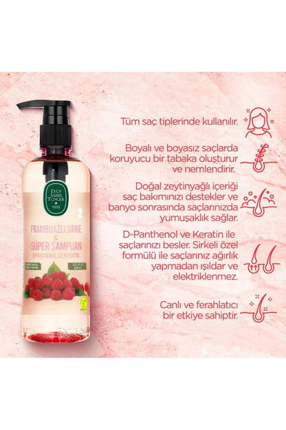 250 ml Saç Maskesi, Frambuazlı Sirke & Şampuan 500 ml ve Rosie Hediye