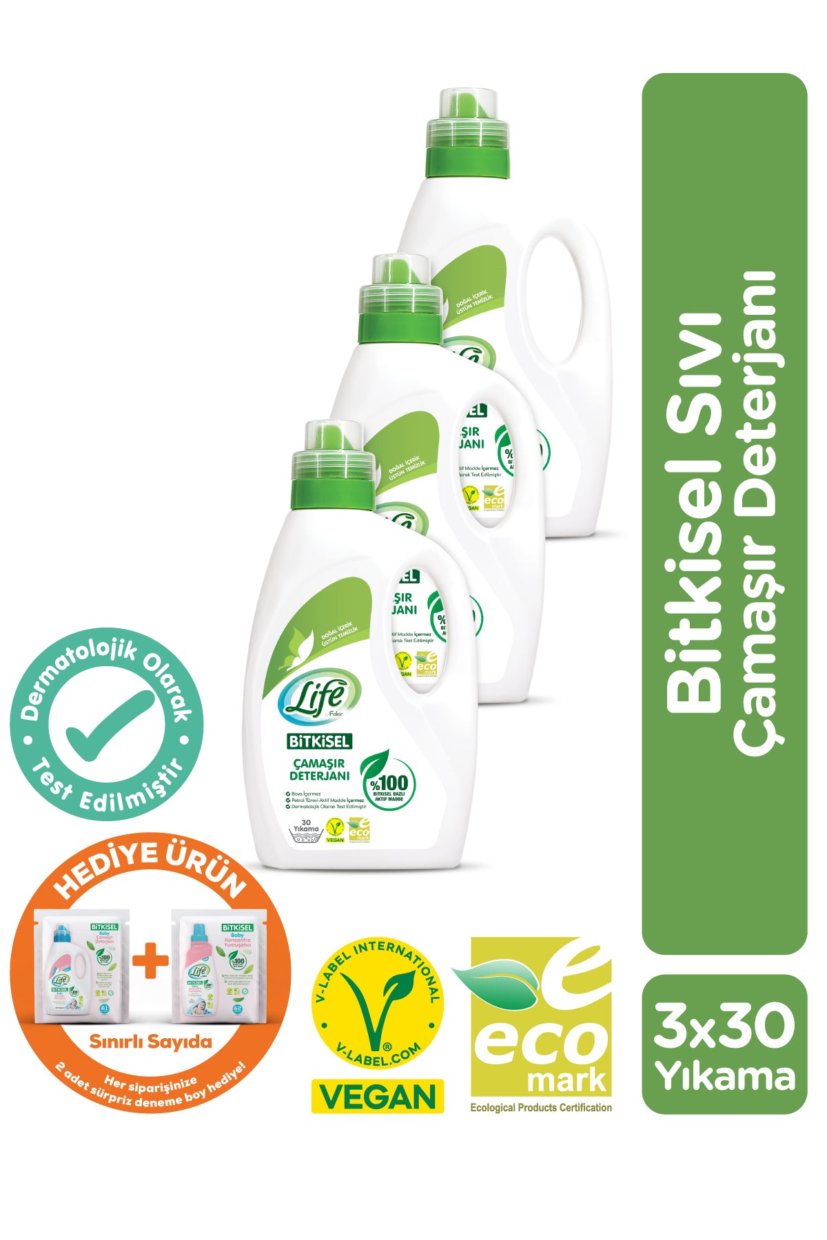 Bitkisel Bazlı Vegan Çamaşır Deterjanı 1500 ml X 3 Adet, %100 Doğal Temizlik