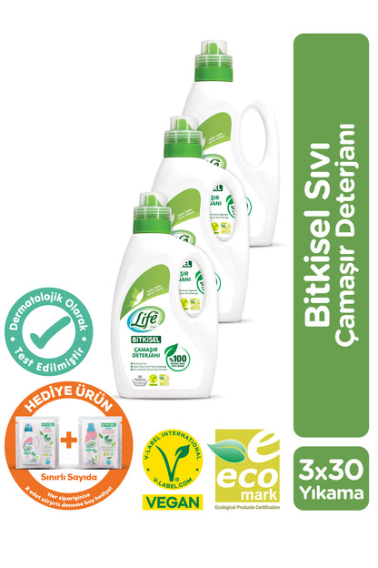 Bitkisel Bazlı Vegan Çamaşır Deterjanı 1500 ml X 3 Adet, %100 Doğal Temizlik