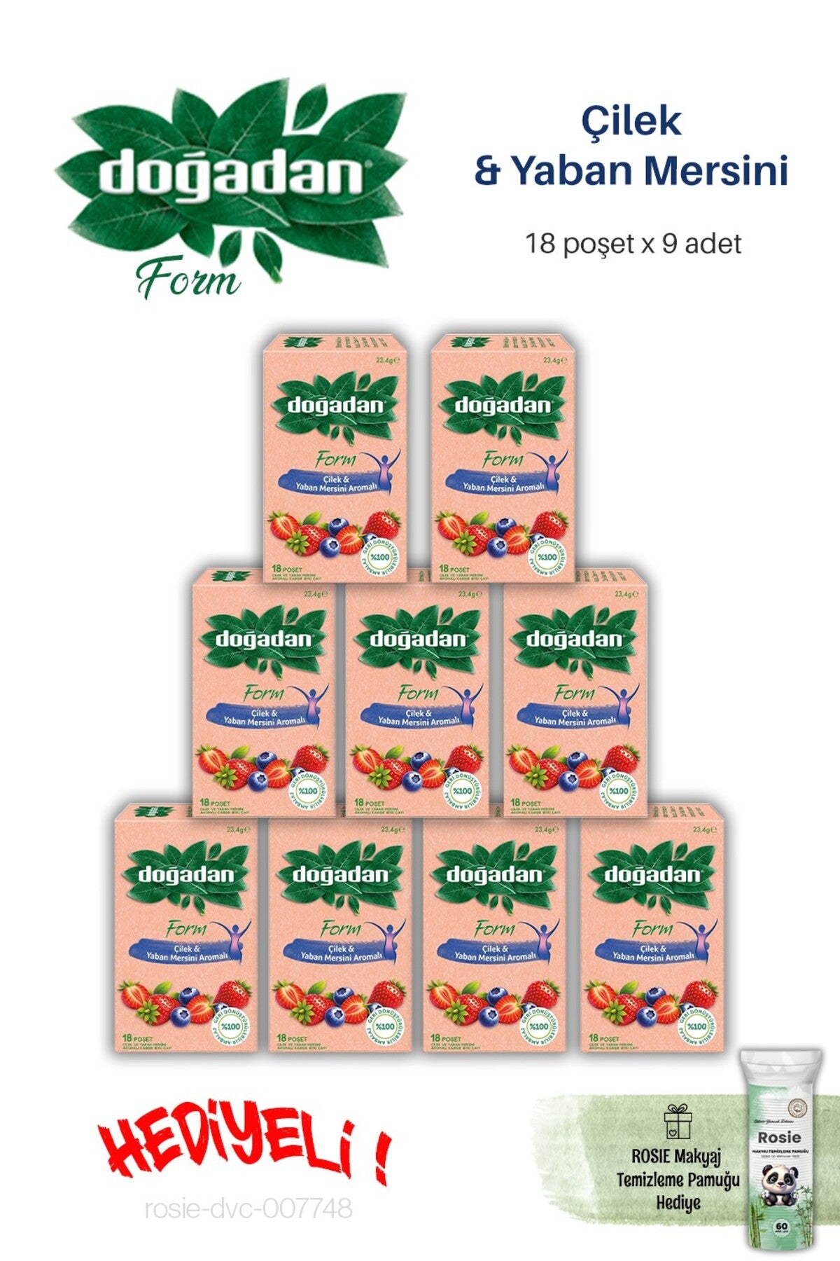 9 paket Form Çilek & Yaban Mersini 18 poşet ve ROSIE