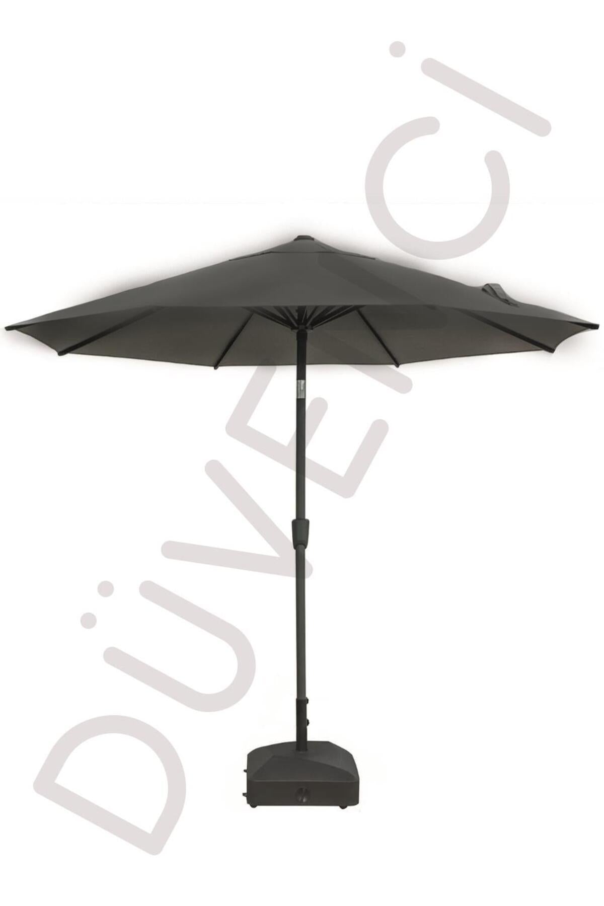Alubrella Güneş Şemsiyesi Yuvarlak, 250 CM Çaplı, Antrasit Renkli Su Geçirmez Kumaş, Bidonsuz