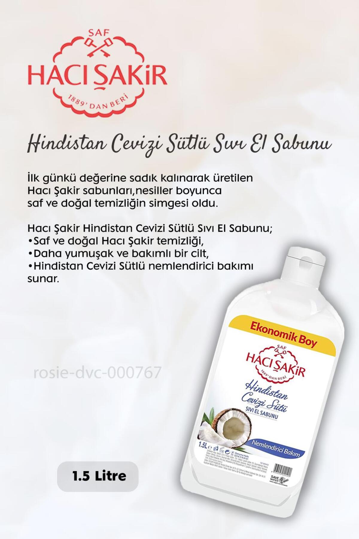 Hindistan Cevizi Sıvı El Sabunu 1500 ml, Adaçayı 2si 1 Arada Şampuan 500 ml ve ROSIE