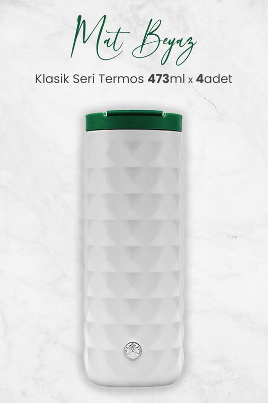 Mat Beyaz Klasik Seri Termos 473 ml x 4 Adet