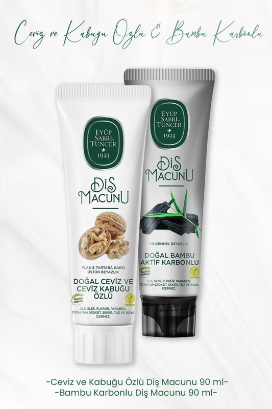 Diş Macunu Ceviz ve Kabuğu Özlü 90 ml ve Bambu Karbonlu 90 ml