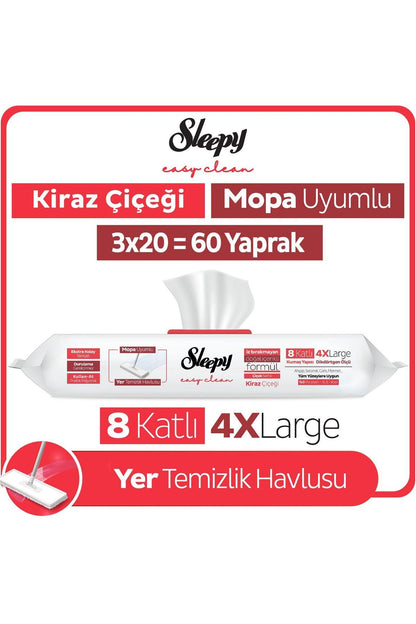 Easy Clean Kiraz Çiçeği Mopa Uyumlu Yer Temizlik Havlusu&mendili 3x20 (60 YAPRAK)