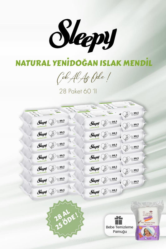 28 AL 25 ÖDE Natural Yenidoğan Islak Bebek Havlusu 60'lı ve Bebe Pamuğu