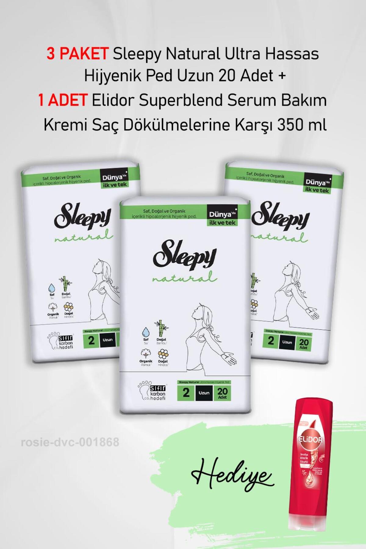 Natural Ultra Hassas Hijyenik Ped Uzun 20 Adet X3 ve Elidor Superblend Serum Bakım Kremi Brez