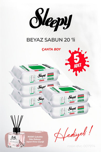 Beyaz Sabun Çanta Boy (5 paket x 20 yaprak) ve ROSIE oda kokusu