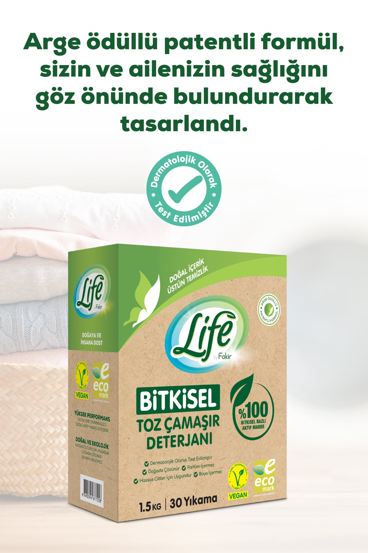 Vegan Doğal Toz Çamaşır Deterjanı Renkli Beyaz 1,5 Kg 3 Adet, %100 Doğal Temizlik