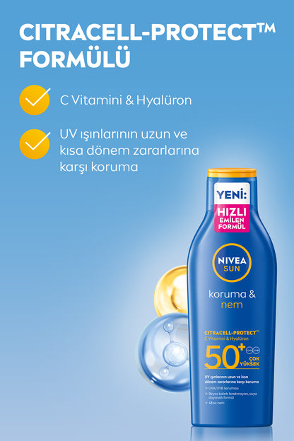 SUN SPF50+ Güneş Koruyucu Vücut Losyonu 200ml, Nemlendirici, Suya Dayanıklı, Yeni Nesil UV Filtresi