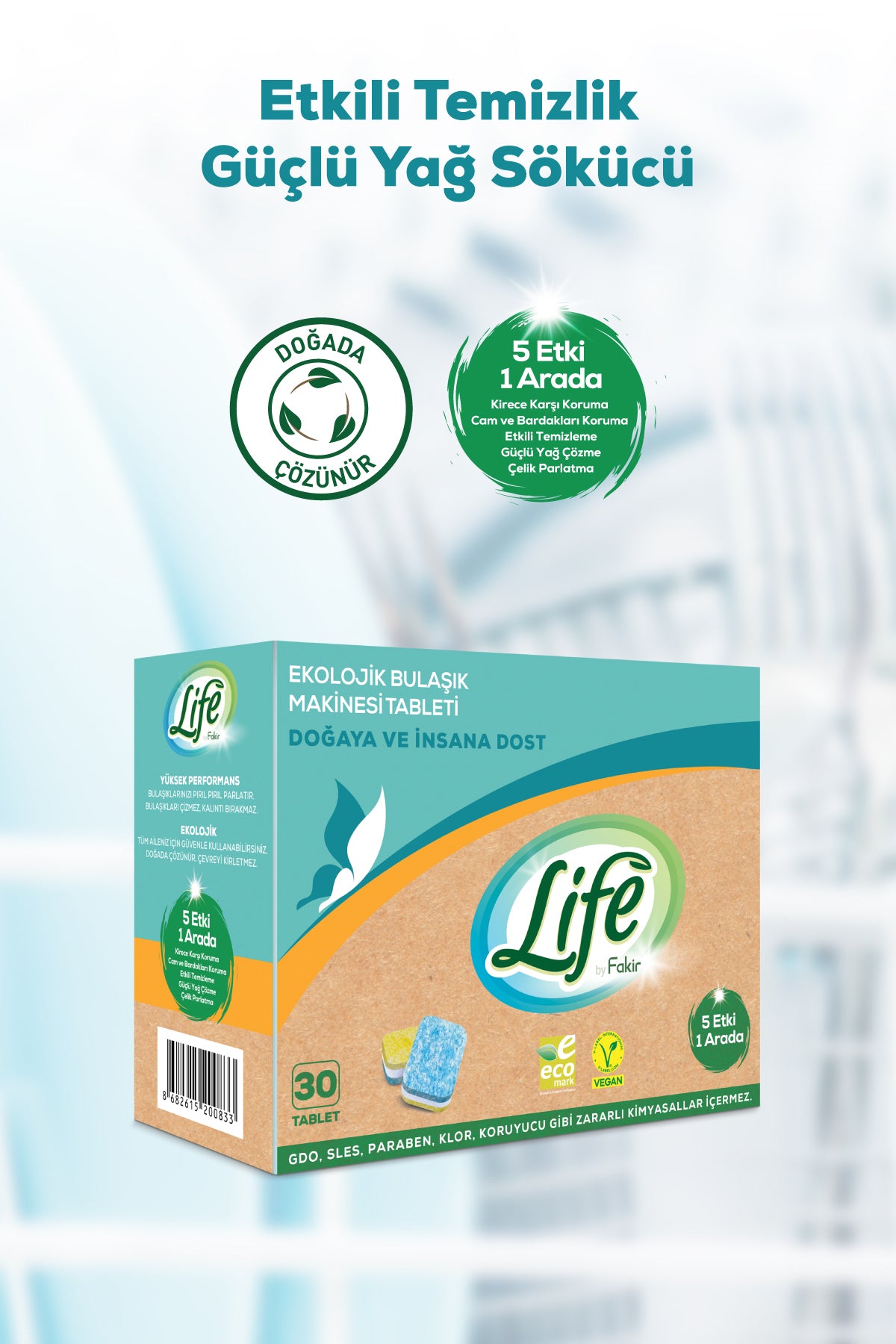 Ekolojik Vegan Bulaşık Makinesi Tableti 30 Lu X 3 Adet, Yağ Sökücü, %100 Doğal Temizlik