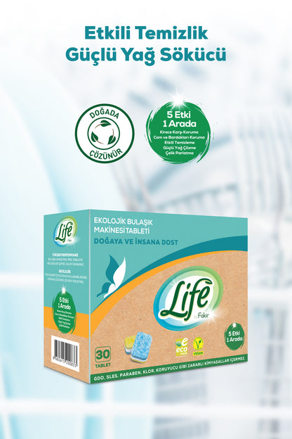 Ekolojik Vegan Bulaşık Makinesi Tableti 30 Lu X 3 Adet, Yağ Sökücü, %100 Doğal Temizlik