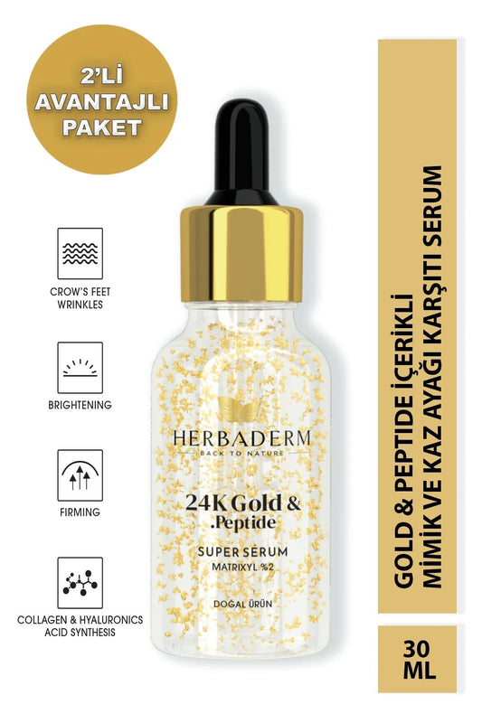 Süper Serum (24K GOLD&PEPTİDE MATRİXYL %2) Mimik Ve Kaz Ayağı Karşıtı 30 ml X 2