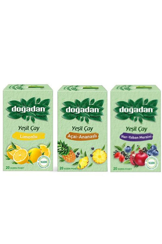 Yeşil Çay Deneme Seti, Nar Yaban Mersini, Limonlu Yeşil Çay, Ananaslı Yeşil Çay ( 3 Adet )