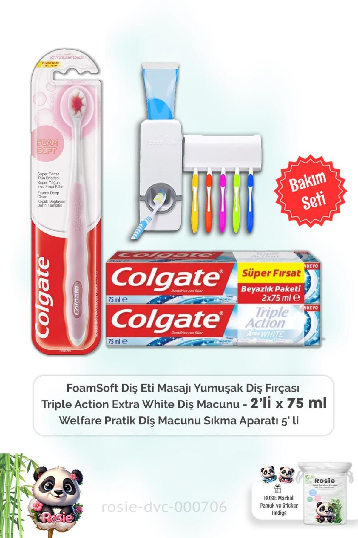 Triple Action Extra White Diş Macunu 2 x 75 ml, FoamSoft Diş Fırçası, Diş Macunu Aparatı ve