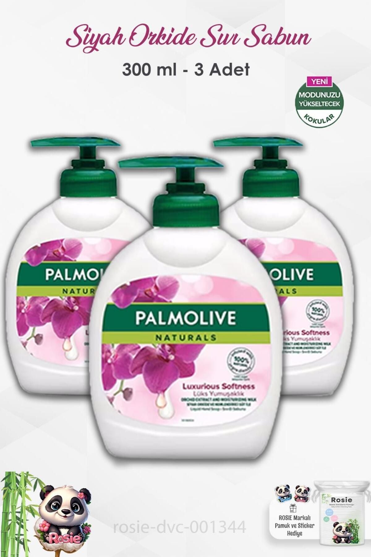 3'lü Set Palmolive Naturals Siyah Orkide Lüks Yumuşaklık Sıvı Sabun 300 ml ve ROSIE