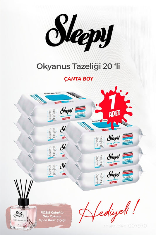 (7 paket x 20 yaprak) Çanta Boy Okyanus Tazeliği ve ROSIE oda kokusu