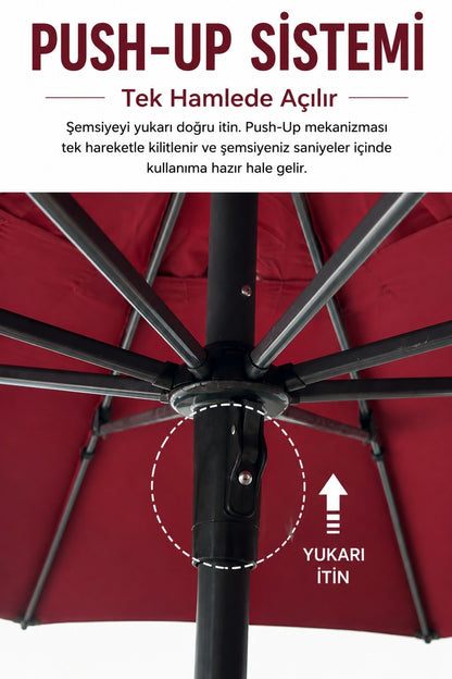 Alubrella Yuvarlak Bahçe, Güneş Şemsiyesi Bordo 250 cm çap/8 çelik tel BİDONSUZ