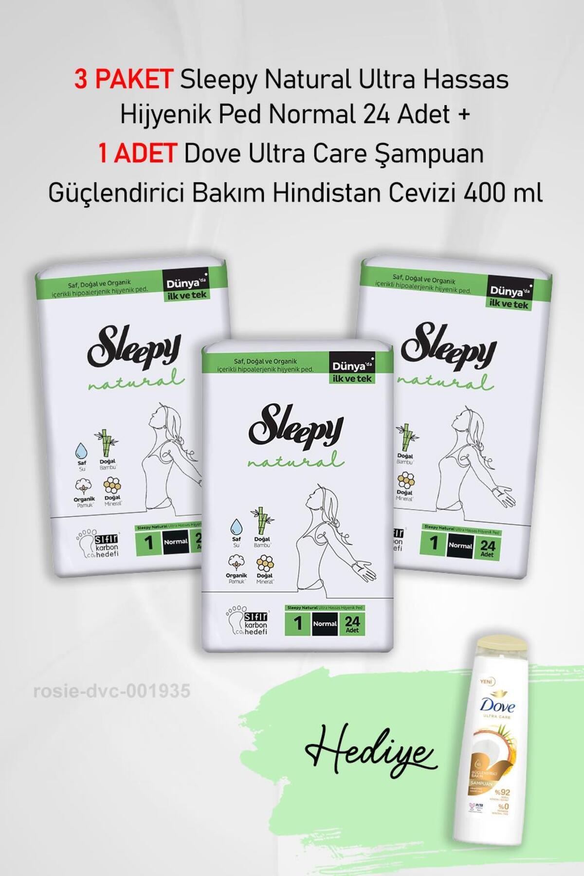 Natural Hijyenik Ped Normal 24 Adet X 3 ve Hediye Dove 400 ml