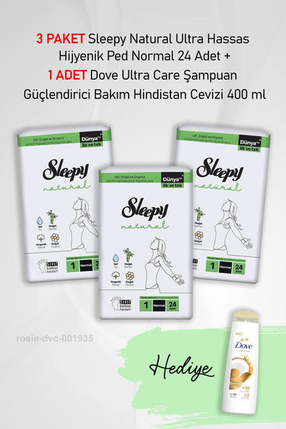 Natural Hijyenik Ped Normal 24 Adet X 3 ve Hediye Dove 400 ml