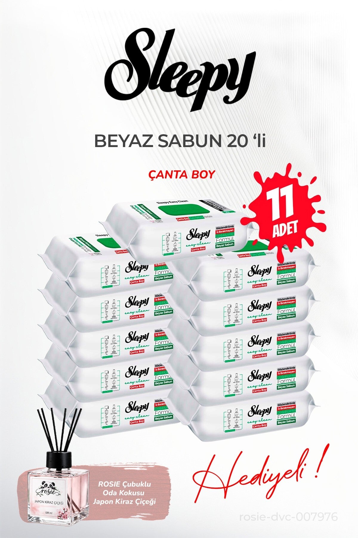 (11 paket x 20 yaprak) Beyaz Sabun Çanta Boy ve ROSIE oda kokusu
