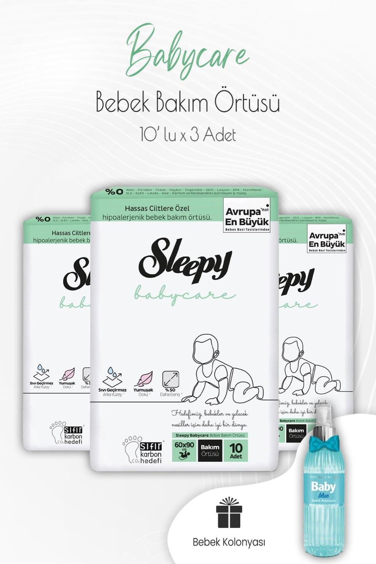 Babycare Bebek Bakım Örtüsü 10'lu x 3 Adet ve Bebek Kolonyası Mavi