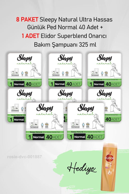 Natural Günlük Ped Normal 40 Adet X 8 ve Hediye Elidor 325 ml