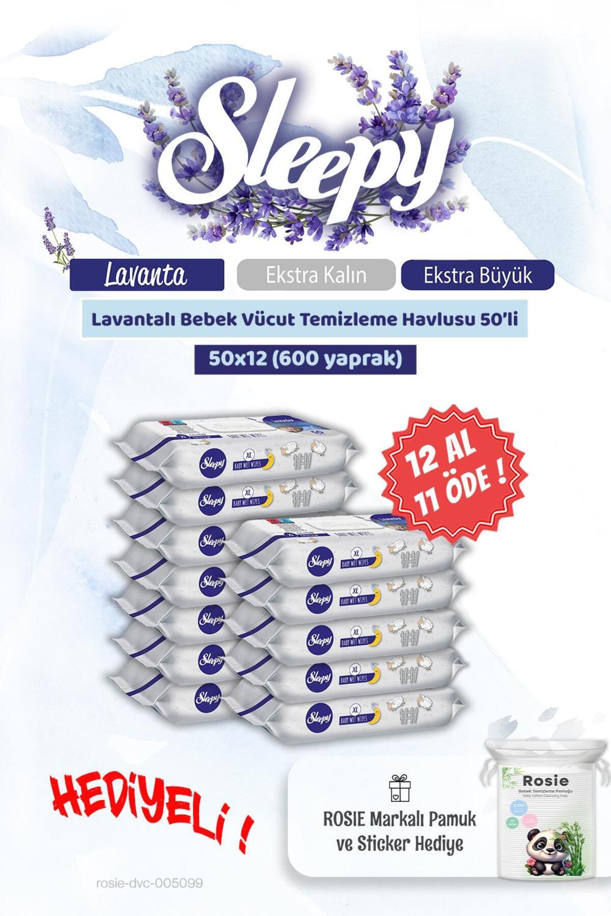 12 AL 11 ÖDE Lavantalı Bebek Vücut Temizleme Mendili 50'li ve Rosie pamuk
