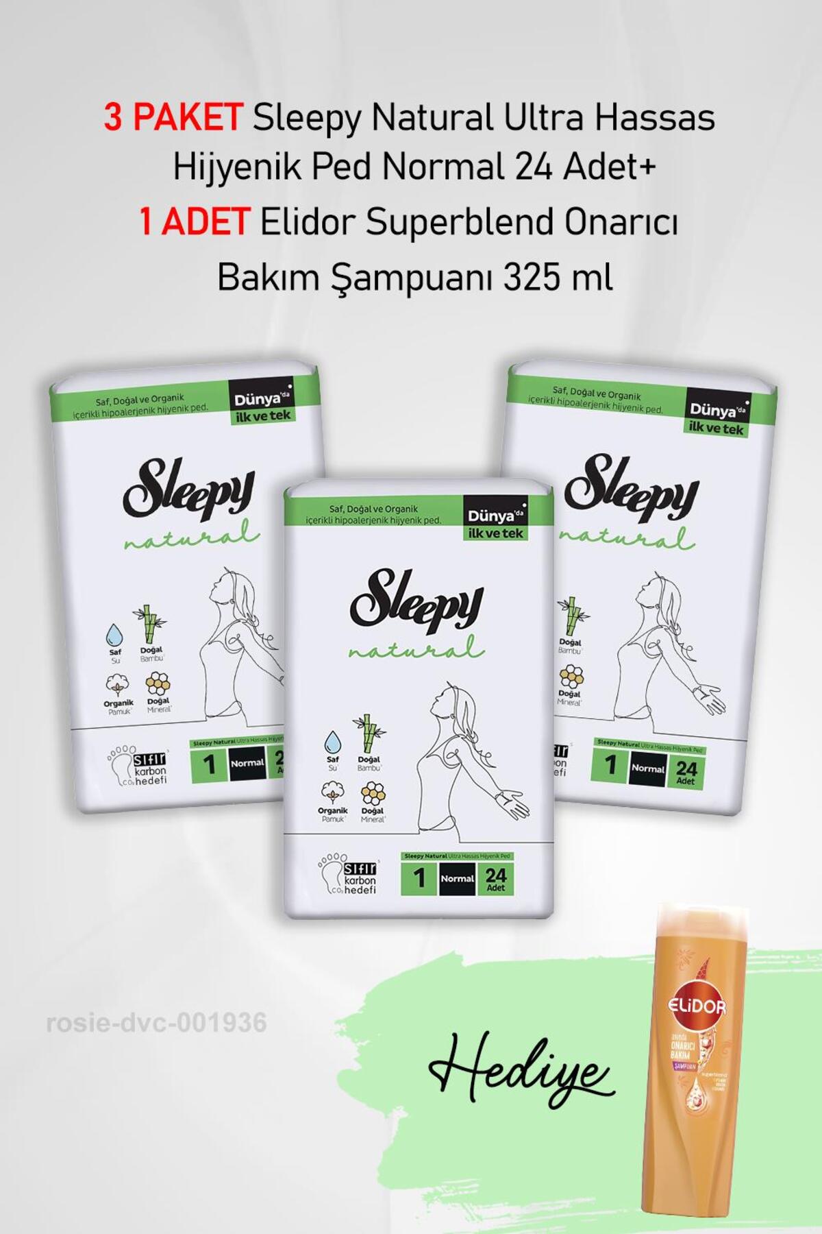 Natural Hijyenik Ped Normal 24 Adet X 3 ve Hediye Elidor 325 ml
