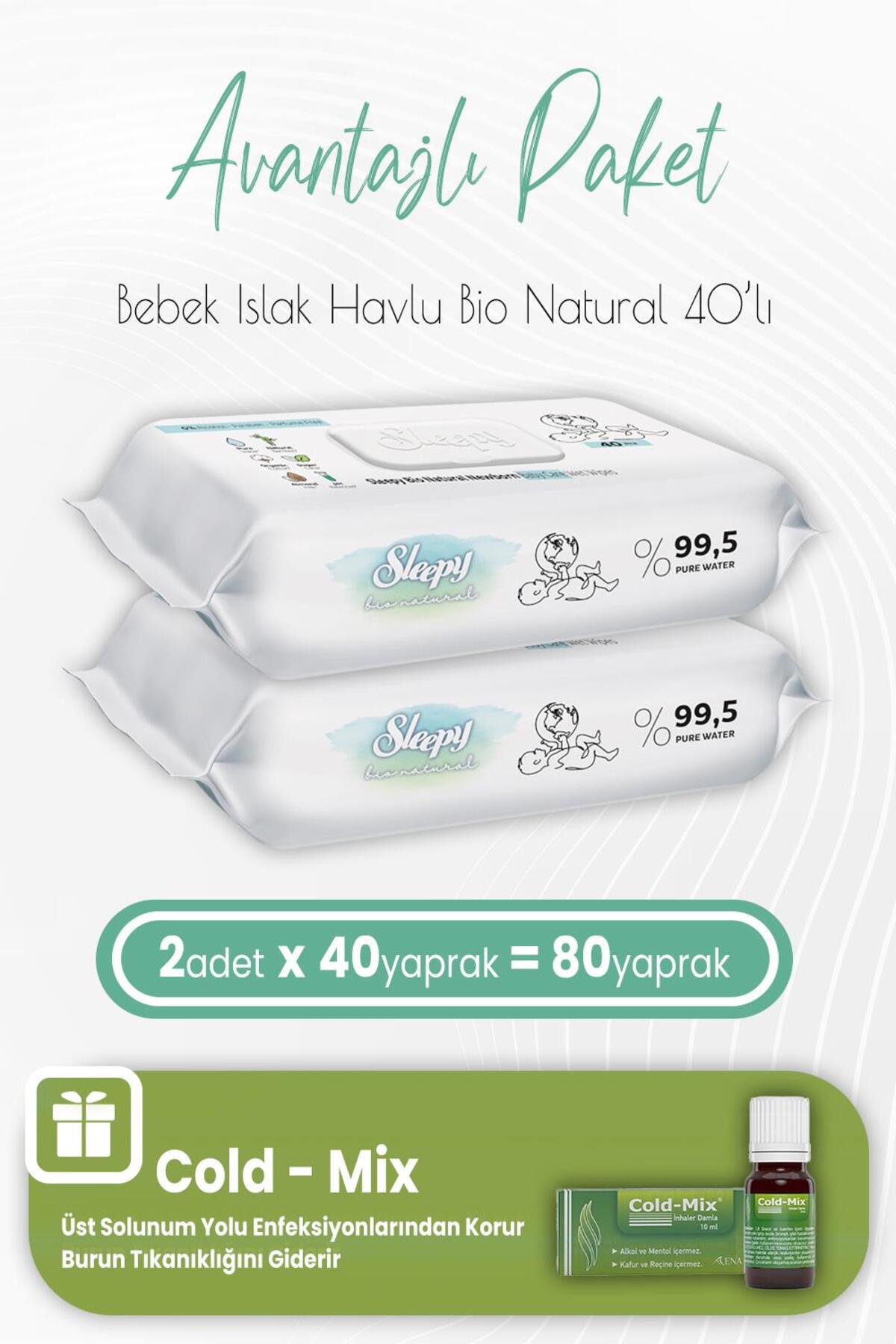 Bio Natural Yenidoğan Islak Havlu 40'lı x 2 Adet ve Cold-Mix 10 ml (Yeşil)