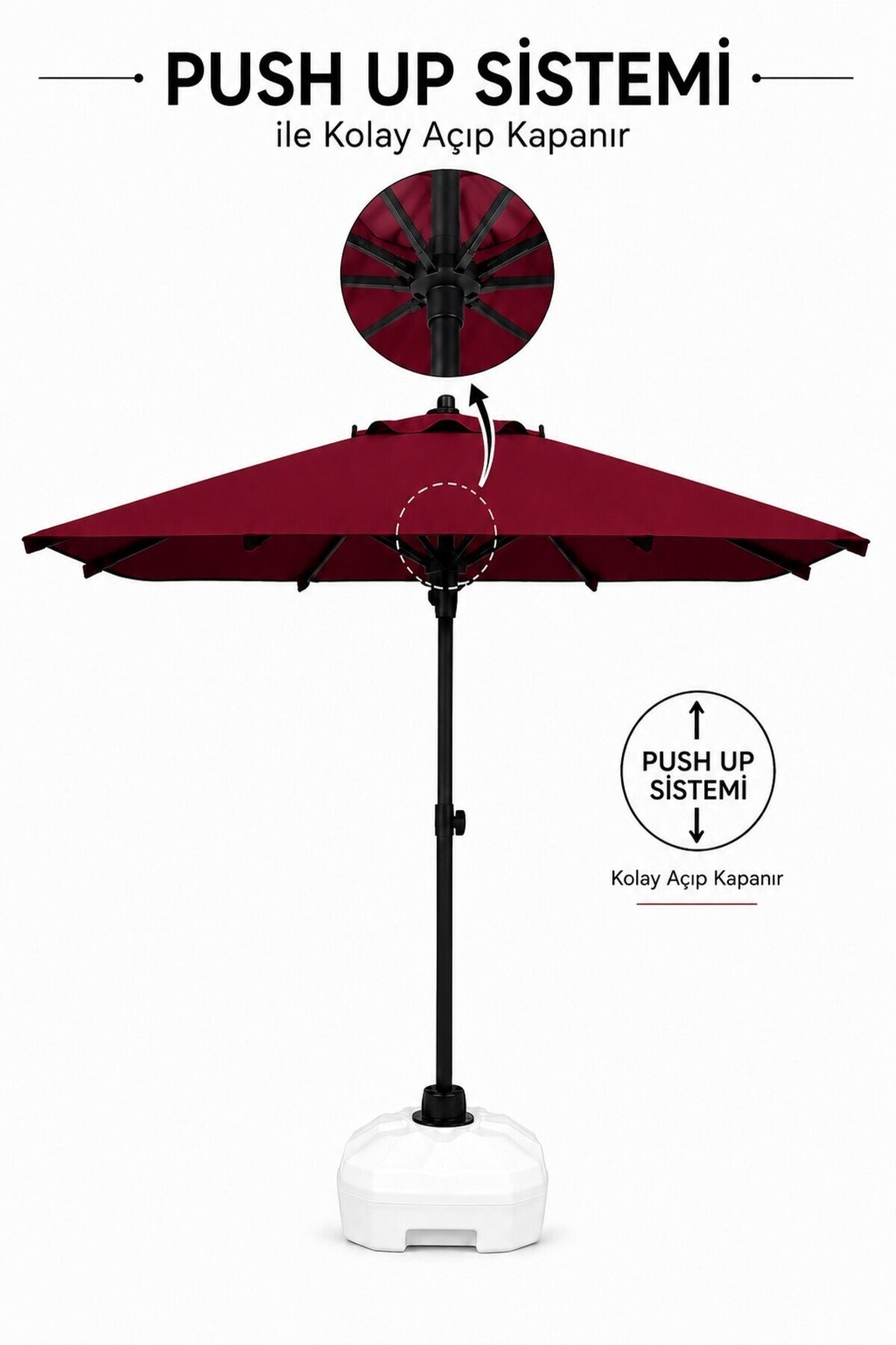 ALUBRELLA Premium 210 x 210 cm Kare Bahçe Şemsiyesi, 180 gr Polyester, 50 SPF UV Korumalı, 8 Çelik Kaburga, Bidonsuz