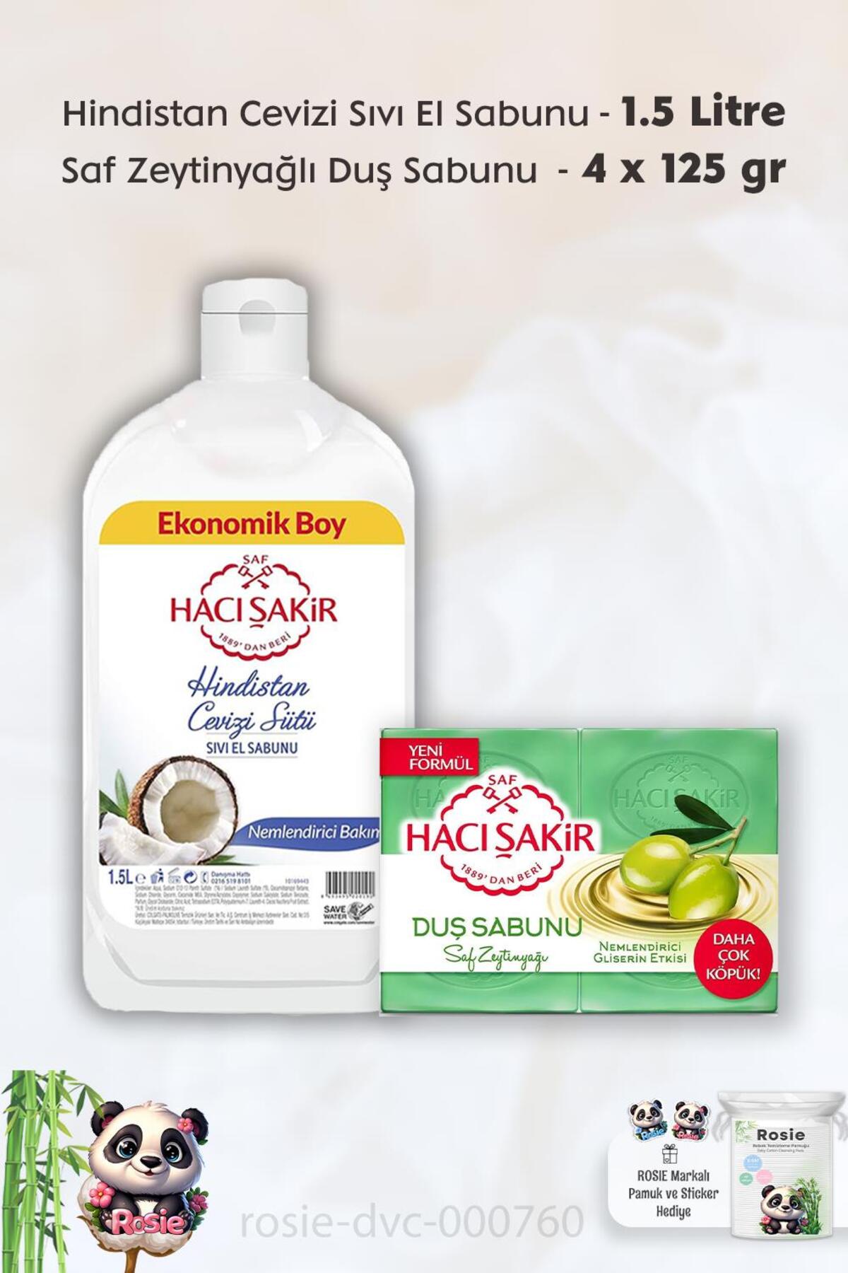 Hindistan Cevizi Sıvı El Sabunu 1500 ml, Saf Zeytinyağlı 4 x 125 ml Sabun ve ROSIE