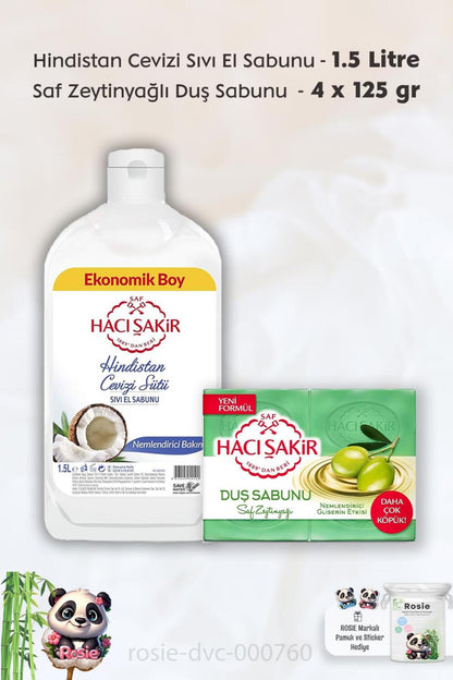 Hindistan Cevizi Sıvı El Sabunu 1500 ml, Saf Zeytinyağlı 4 x 125 ml Sabun ve ROSIE