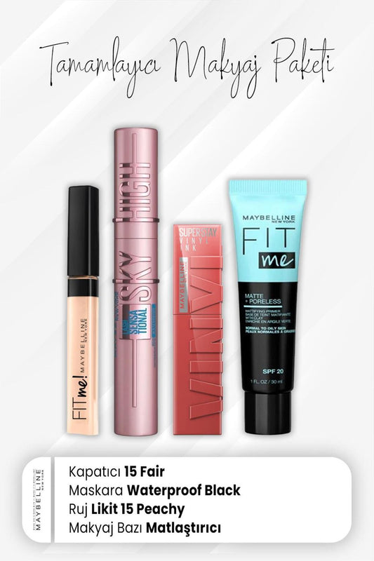 Fit Me Kapatıcı 15, Sky High Maskara Waterproof Black, Vinyl Ink Ruj 15 Peachy v