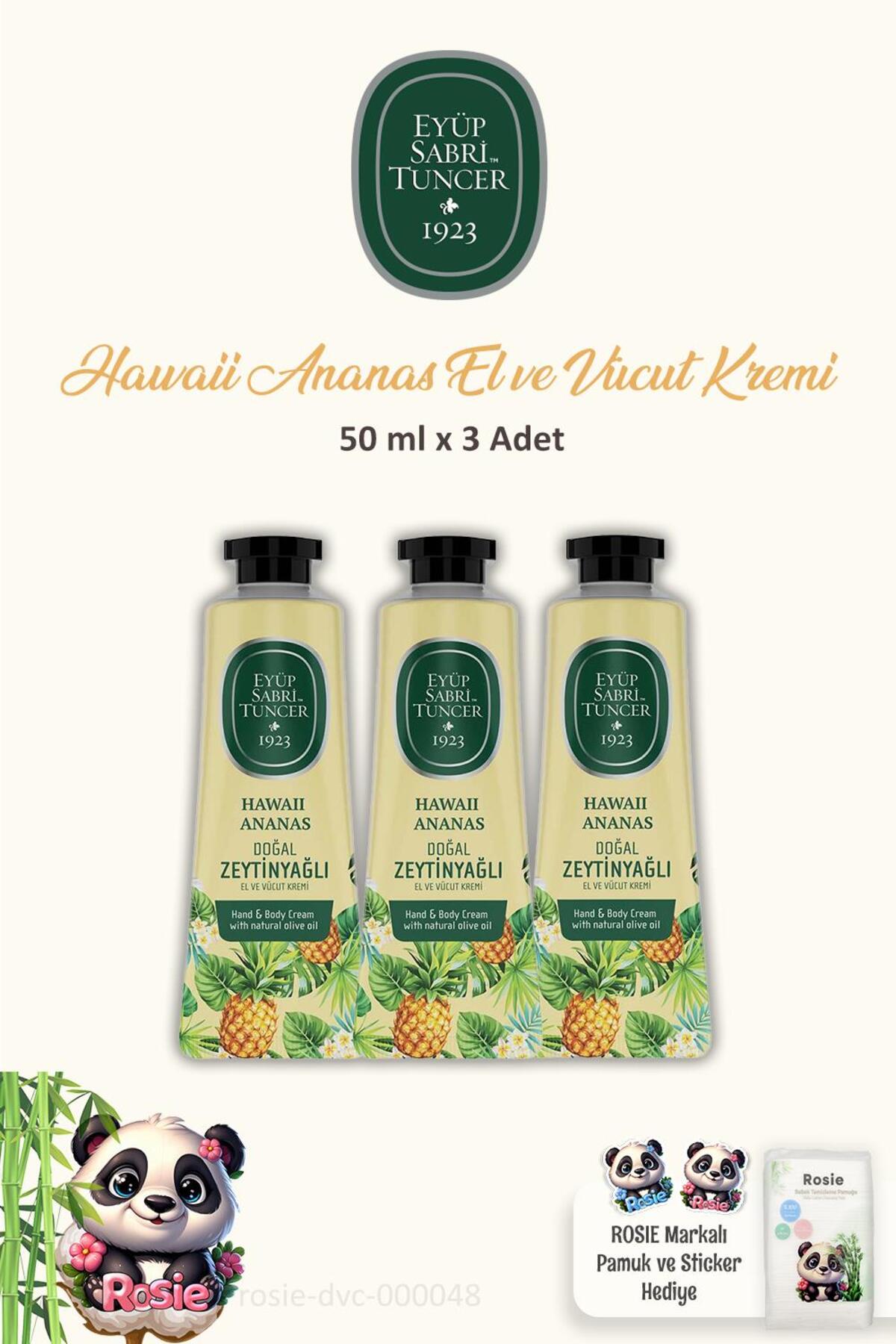 El ve Vücut Kremi 3'lü Havaii Ananas 50 ml ve ROSIE Pamuk