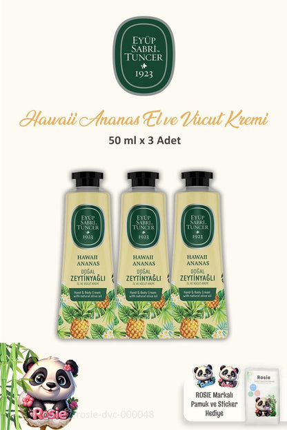 El ve Vücut Kremi 3'lü Havaii Ananas 50 ml ve ROSIE Pamuk