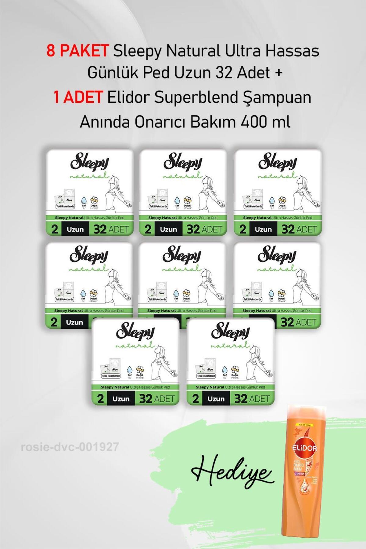 Natural Ultra Hassas Günlük Ped Uzun 32 Adet X 8 ve Hediye Elidor 400 ml